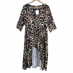 Niche Nilgun Derman Leopard Safari Print Long Lagenlook Tunic Shirt Size Small